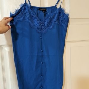 Shinestar Royal Blue Lace Trimmed Tank